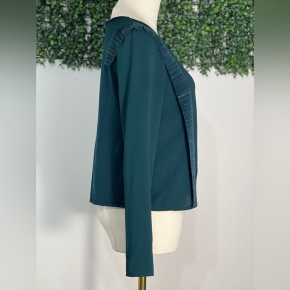 Zara W&B Collection Teal Ruffle Front Long Sleeve Square Fit Top Size Small - Picture 4 of 9
